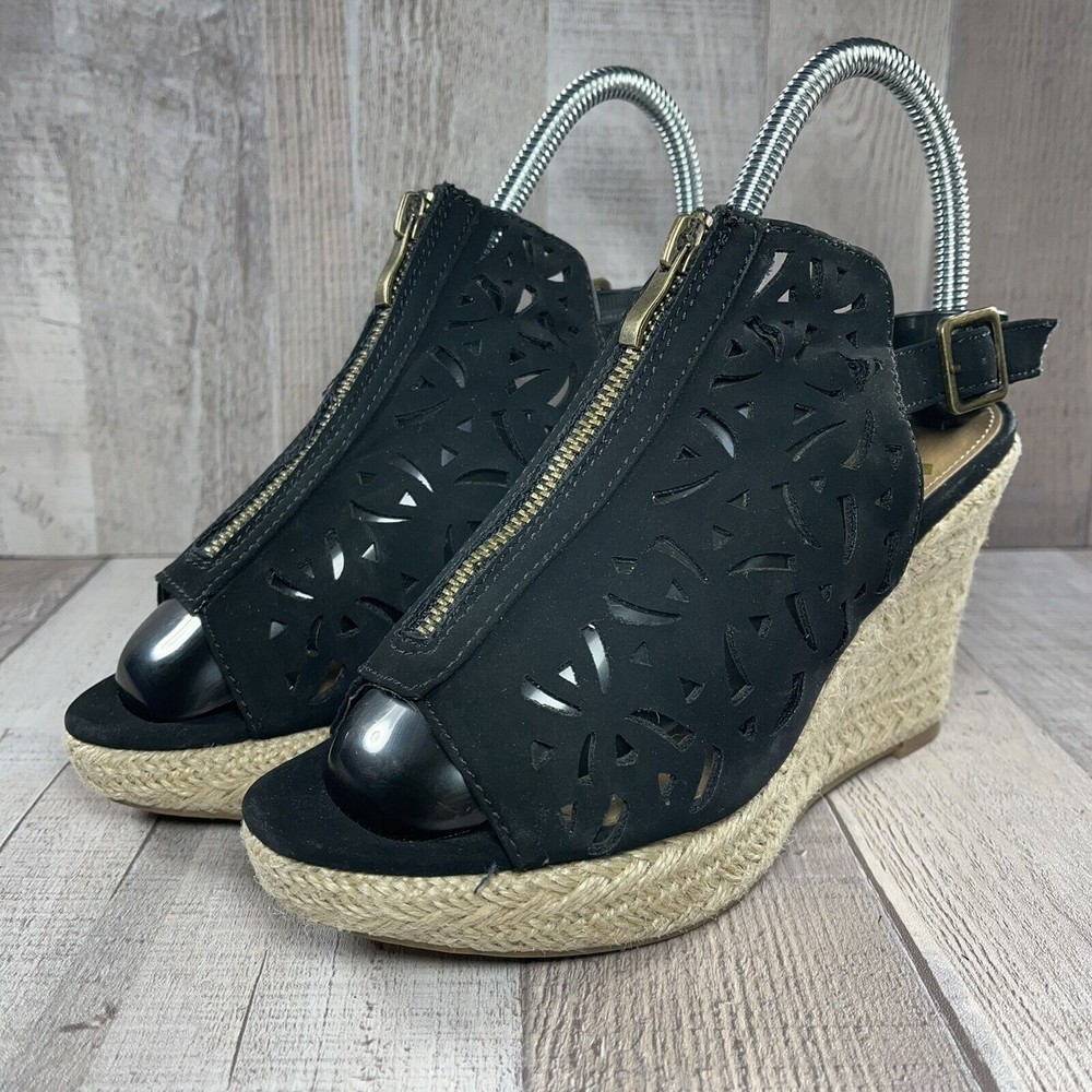 Report Women's Wedge Platform Sandals Espadrilles Chunky Black Size 7